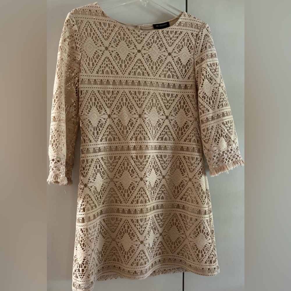 Jodi Kristopher Beige Lace Crochet Dress